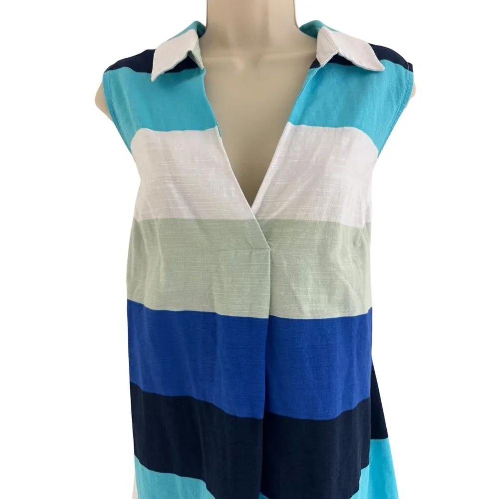 Liz Claiborne Blue Striped Collared Sleeveless‎ Dress Long Top Size 20W 2X Plus